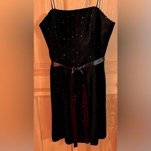 Papell Boutique Evening Size 10 Little Black Dress Sequin Strapless Silky Tie